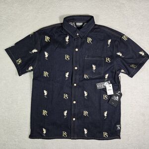 PRPS Mens XL Fukue Embroidered Short Sleeve Denim Button Snap Shirt $198
